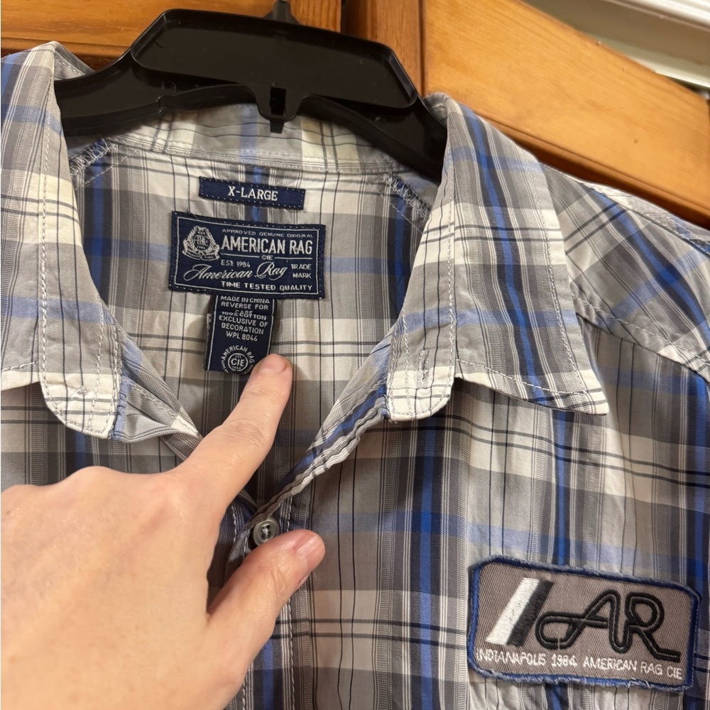 NWOT American Rag Blue and White Plaid Button Down Shirt, size XL - Picture 2 of 3